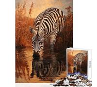 1000 Piece Jigsaw Puzzle for Teenagers Zebra Drinking at Sunset Fun Games Pattern Assembly DIY Toys Artists' Collection, Fine Arts (38x26cm)