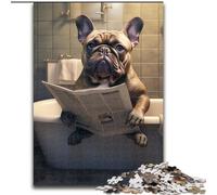 1000-Piece Jigsaw Puzzle French Bulldog Reading Newspaper Challenging Puzzles size 50x75cm Perfect for Halloween, Christmas, Birthday Gift