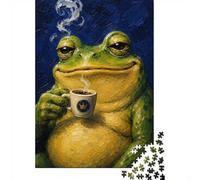 1000 Piece Jigsaw Puzzle, Frog Enjoying Coffee, 70x50cm/1000pcs, for Adults, Relaxing Winter Hobby, Home Relaxation And Time at Home