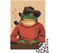 1000 Piece Jigsaw Puzzle, Frog Wearing A Hat And Smoking A Pipe, 52x38cm/1000pcs, for Adults, Thoughtful Gift Idea, Family Activity And Time at Home