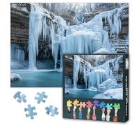 1000 Piece Jigsaw Puzzle -Frozen Waterfalls Cascade into a Tranquil Pool Paintings, 50x70cm Complex Artwork Parlour Games,Natural Wintery Forest Landscape Jigsaw Puzzles