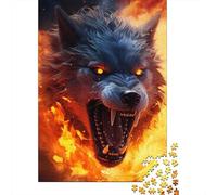 1000 Piece Jigsaw Puzzle, Furious Scary Wolf Fire, 52x38cm/1000pcs, for Adults, Thoughtful Gift Idea, Winter Home Activity And Time at Home