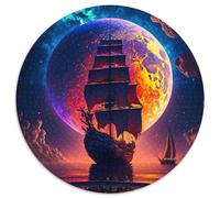 1000 Piece Jigsaw Puzzle Galaxy Pirate Ship Round Paper Jigsaw Puzzles Toys Gift Educational Intellectual Decompressing Fun Family Game (Size 67.5x67.5cm)