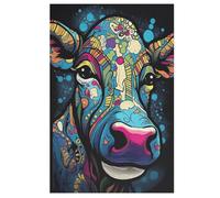 1000 Piece Jigsaw Puzzle Game Psychedelic-Pattern-Cow for Adults And Kids, Woodenboard Puzzles Home Decoration 78×53cm