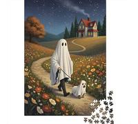 1000 Piece Jigsaw Puzzle, Ghost And Dog Walking on Path, 38x26cm/1000pcs, for Adults, Shared Puzzle Activity, Quiet Home Time And Time Together