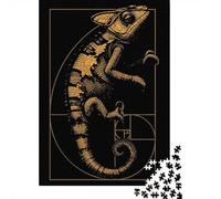 1000 Piece Jigsaw Puzzle, Golden Chameleon Fibonacci Poster, Abstract Math Spiral Wall Art, Geometric Natu, 52x38cm/1000pcs, for Adults, Puzzle Lover Present, Family Activity And Time at Home