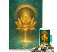 1000 Piece Jigsaw Puzzle Golden Lotus Flower with Light Rays, Brain Teaser Game, Decompressing Intellectual, Birthday Present, Gifts, (50x75cm)