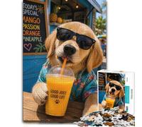 1000 Piece Jigsaw Puzzle, Golden Retriever puppy drinking a smoothie