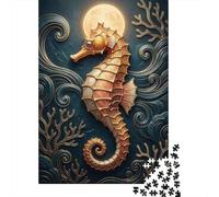 1000 Piece Jigsaw Puzzle, Golden Seahorse Under The Moon, 38x26cm/1000pcs, for Adults, Shared Puzzle Activity, Relaxing Evenings And Time Together