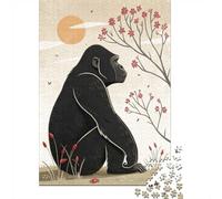 1000 Piece Jigsaw Puzzle, Gorilla Sitting Under Cherry Blossoms, 38x26cm/1000pcs, for Adults, Puzzle Lover Present, Family Activity And Quiet Weekends