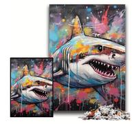 1000 Piece Jigsaw Puzzle Graffiti Painting Shark Difficult Puzzles for Adults 50x75 cm Perfect for Birthday, Christmas