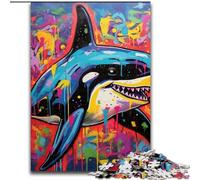 1000-Piece Jigsaw Puzzle Graffiti Painting Whale Challenging Puzzles Develops Hand-Eye Coordination Skills, Perfect for Birthday Gifts (Size 26x38 cm)