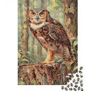 1000 Piece Jigsaw Puzzle, Great Horned Owl on A Tree Stump, 52x38cm/1000pcs, for Adults, Festive Gift Idea, Family Activity And Holiday Downtime