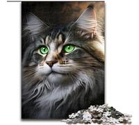 1000 Piece Jigsaw Puzzle Green Eyes Maine Coon Made of Wood, for Parents, Lovers, Friends - Age 14+ 50x75cm DIY Art Decor