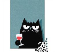 1000 Piece Jigsaw Puzzle, Grumpy Cat with Wine Glass, 70x50cm/1000pcs, for Adults, Indoor Puzzle Activity, Weekend Downtime And Cosy Evenings