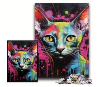 1000-Piece Jigsaw Puzzle Hairless Cat Art Graffiti Wooden Jigsaw Puzzles for Adults 50x75 cm for Mother'S Day, Birthdays, Christmas