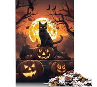 1000 Piece Jigsaw Puzzle Halloween Cat Jigsaw Puzzle for Adults Wood Puzzle Home Decor Birthday Gifts 1000pcs (75x50cm)