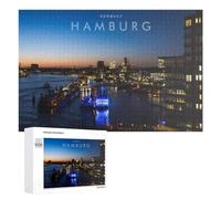 1000 Piece Jigsaw Puzzle, Hamburg Nights City Lights Reflecting on Wat