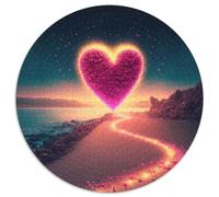 1000 Piece Jigsaw Puzzle Heart on The Beach Round Jigsaw Puzzles 1000 Pieces for Adults Relax & Challenge, Colorful Home Decor Art, for Friends 1000pcs (67.5x67.5cm)
