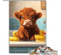 1000-Piece Jigsaw Puzzle Highland Cow in The Bathroom Jigsaw Puzzles for Adults 1000 Piece Artwork Decor Intelligence Toy for Family Indoor Games (Size 26x38cm)