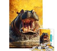 1000 Piece Jigsaw Puzzle Hippo Roar in Water Brain Teaser Game Challenging Game Toys Gifts for Women Men Learning Educational (size 38x52cm)