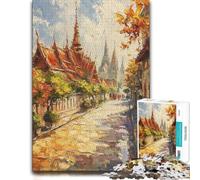 1000 Piece Jigsaw Puzzle, Impressionistic Asian Temple Street Scene Pai