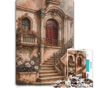 1000 Piece Jigsaw Puzzle, Italian Architecture with Flowers Painting