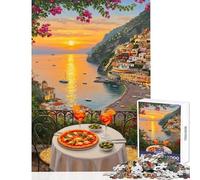 1000 Piece Jigsaw Puzzle Italian Coast Dinner with Sunset View Educational Games Perfect Decoration Toy Wall Decor with Matching Poster And Trivia Sheet (38x52cm)
