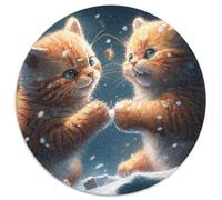 1000 Piece Jigsaw Puzzle Kitten in The Snow Round Cardboard Jigsaw Puzzles Birthday Gift Idea,Challenging Brain Teaser Game (67.5x67.5cm)