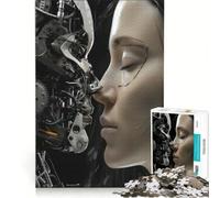 1000 Piece Jigsaw Puzzle Lady And The Mechanical Robot Faces Brain Teaser Game Decompressing Intellectual Birthday Present Gifts 38x52cm