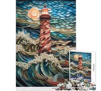 1000 Piece Jigsaw Puzzle Lighthouse Quilling Waves Educational Games Precision Cutting Anti-Stress Toys Birthday Present,Travel Gifts, (50x75cm)