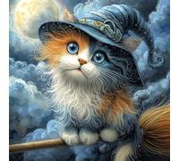 1000 Piece Jigsaw Puzzle, Magical Witch Cat on Broomstick