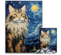 1000 Piece Jigsaw Puzzle Maine Coon Starry Night Impossible Jigsaw Puzzles for Adults Brain TeaserHome Decor Perfect 1000 PCS(38x26cm)