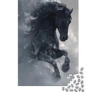 1000 Piece Jigsaw Puzzle, Majestic Black Horse in Motion, 52x38cm/1000pcs, for Adults, Shared Puzzle Activity, Relaxing Evenings And Time Together