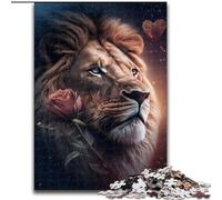 1000 Piece Jigsaw Puzzle Majestic Lion Rose cardboard Jigsaw Family Interaction & Fun Gift, Vibrant Abstract Design size 38x26cm