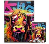 1000 Piece Jigsaw Puzzle Mgraffiti Painting Yak Wooden Jigsaw Puzzles Relax & Challenge, Colorful Home Decor Art, for Friends 50x75CM/19.68x29.52inch