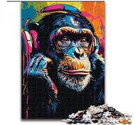 1000-Piece Jigsaw Puzzle Monkey Listening to Music 1000 Pieces Puzzle Gifts Christmas Halloween Mother's Day New Year Easter Gift (Szie 26x38cm)