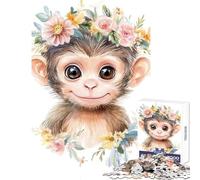 1000 Piece Jigsaw Puzzle Monkey with Floral Crown Puzzles for Teenagers For Family Fun Parent-child Interaction Beautiful Design Game (38x26cm)
