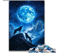 1000-Piece Jigsaw Puzzle Moon Wolf Jigsaw Puzzle Made of Wood Relax & Challenge, Colorful Home Decor Art, for Friends size 50X75CM