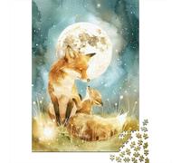1000 Piece Jigsaw Puzzle, Moonlit Whispers - Fox Family Cute Boho Woodland Nursery Illustration, 52x38cm/1000pcs
