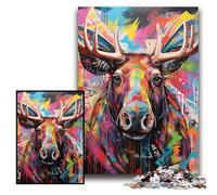 1000 Piece Jigsaw Puzzle Moose Graffiti Impossible Jigsaw Puzzles for Adults for Home Decor, Brain Training Size 26x38cm