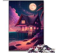 1000 Piece Jigsaw Puzzle Neon Beach House Puzzle Made of Wood,Family Interactive Game, Brain Teaser Gift, Educational Toy 1000pcs(50x75cm)