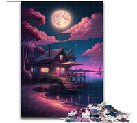 1000 Piece Jigsaw Puzzle Neon Beach House Puzzle Made of Wood, for Birthdays, Christmas, Halloween, Thanksgiving, Easter 1000pcs(50x75cm)
