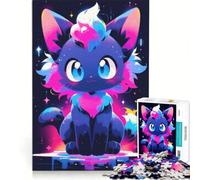 1000 Piece Jigsaw Puzzle Neon Cat in Space Family Game Pattern Assembly with Fully Interlocking Randomly Shaped Pieces 38x52cm