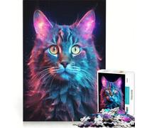 1000 Piece Jigsaw Puzzle Neon Cat Nebulae Family Game Pattern Assembly with Fully Interlocking Randomly Shaped Pieces 38x52cm