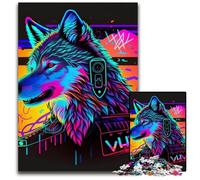 1000 Piece Jigsaw Puzzle Neon Wolf cardboard Jigsaw Puzzles Relax & Challenge, Colorful Home Decor Art, for Friends 26X38CM/10.23x14.96inch