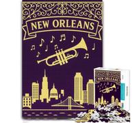 1000 Piece Jigsaw Puzzle, New Orleans Cityscape with Trumpet and Notes