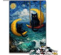 1000-Piece Jigsaw Puzzle Night Sky Van Gogh's Cat Jigsaw Puzzle Made of Wood Perfect for Home & Office Decor, Parties, Birthdays size 50X75CM