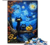 1000 Piece Jigsaw Puzzle Night Sky Van Gogh's Cat Made of Wood, Perfect Home Or Office Decor, Ideal size 50X75CM DIY Art Decor