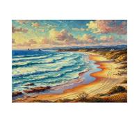 1000 Piece Jigsaw Puzzle of a Sunlit Coast and Rolling Waves | 52x38cm Coastal landscape, Turquoise sea, Sweeping sandy shore, Peaceful home activity, Three size options